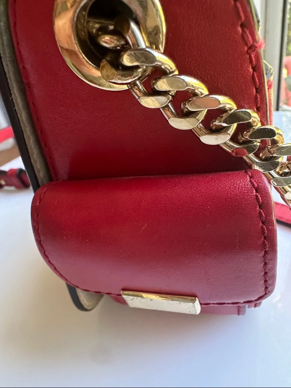 Michael Kors Red Leather Crossbody with Gold Ring Detail - Picture 12 of 12